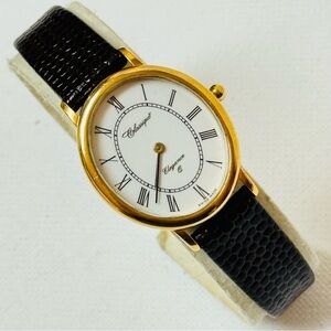 Vintage Classique Swiss Oval Women's Watch Gold Brown Lizard Leather 14.102